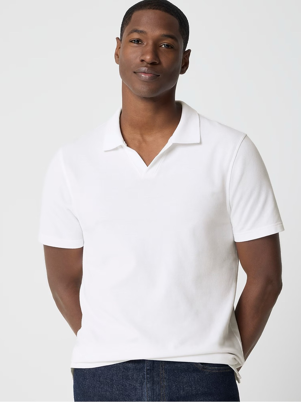 J Crew Factory Flex piqué johnny-collar polo shirt white men’s Size M NWT